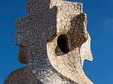 Detail of Gaudi apartment block roof statue  Barcelona, Spain