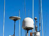 Communications antennas and radars on fishing boat  Getaria, Spain